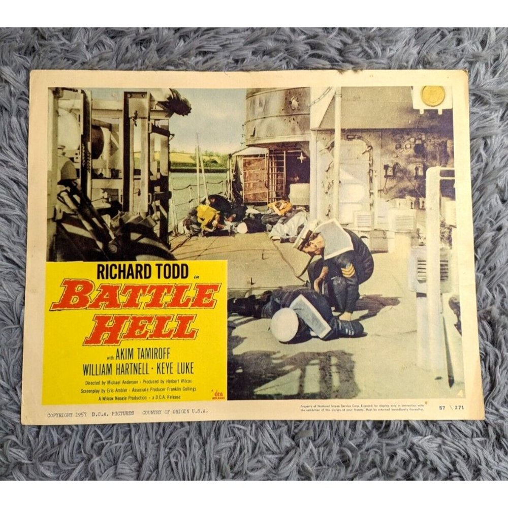 Battle Hell 1957 Movie Original Lobby Card Richard Todd‎ James Kenney War Naval